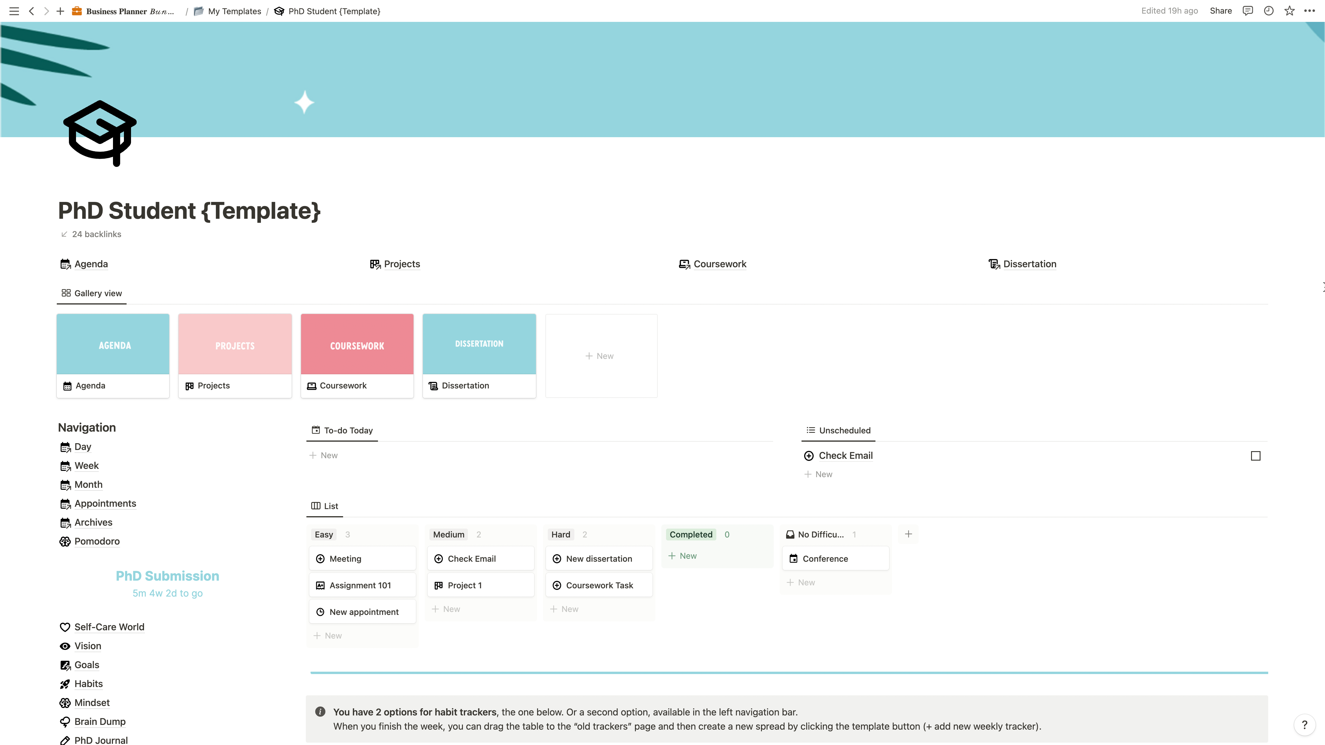 Notion Template PhD Planner for Students