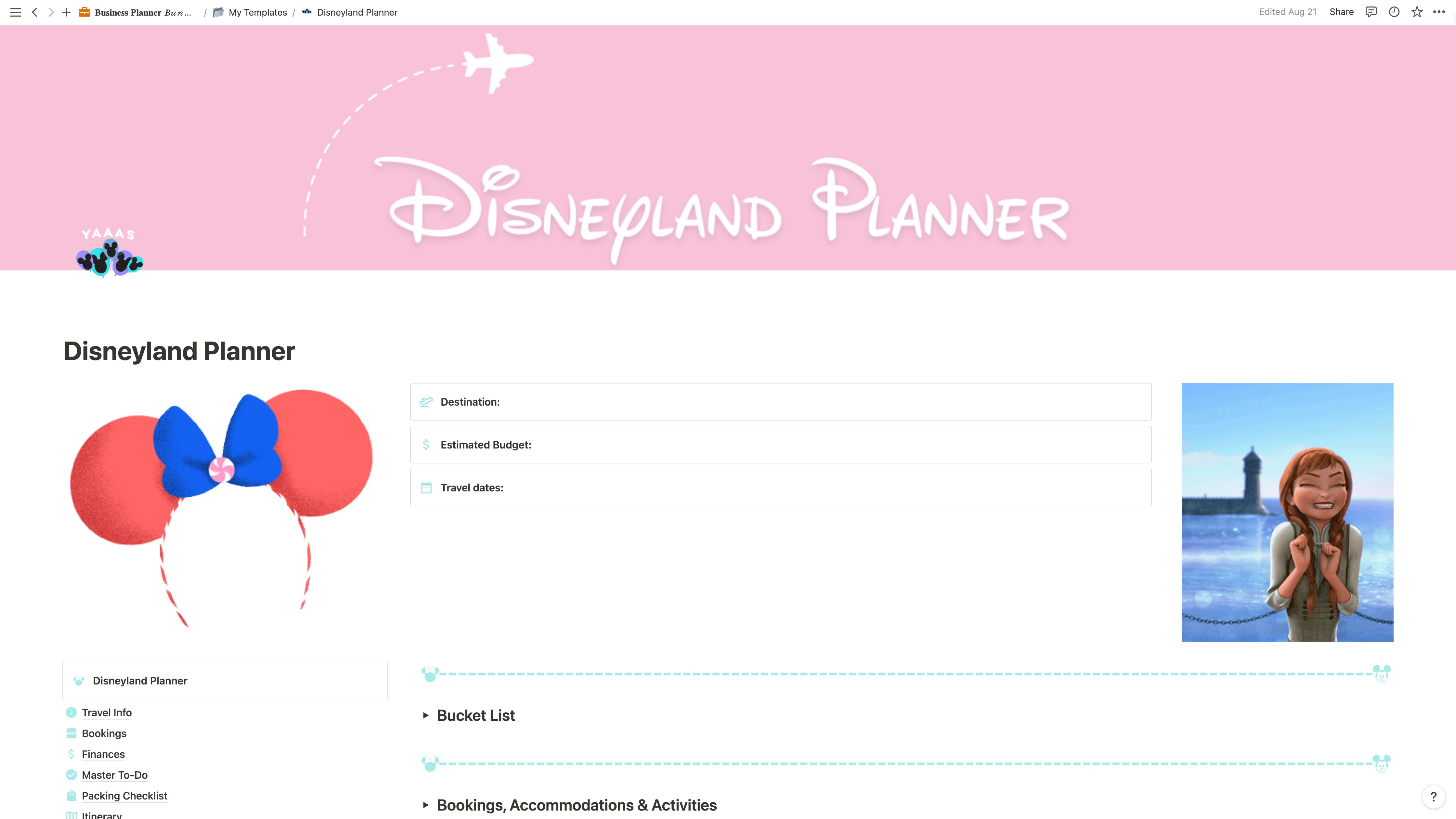 Notion Template Disneyland Planner