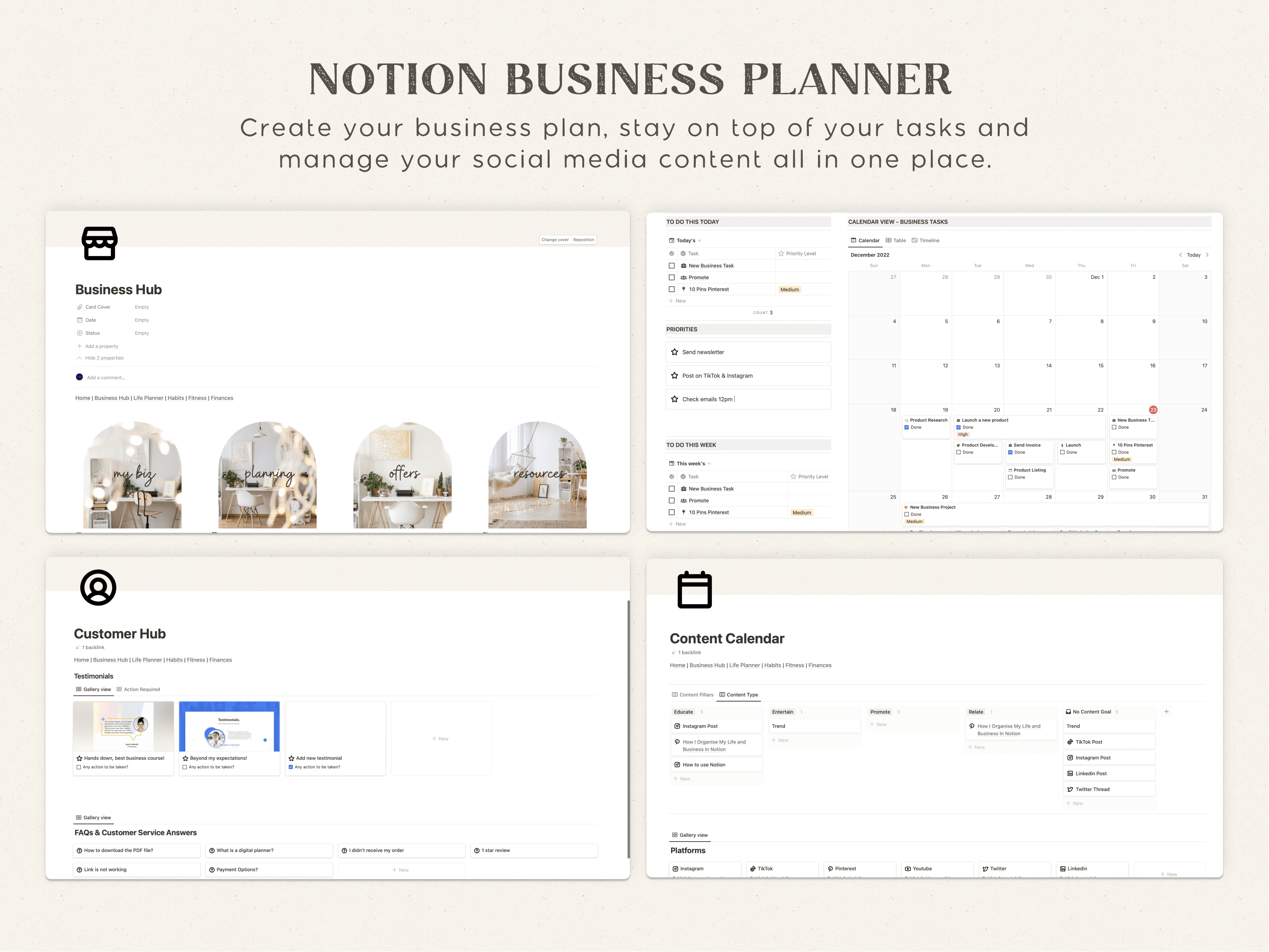 Notion Template All in one, Branding, Marketing, Habits, Finances