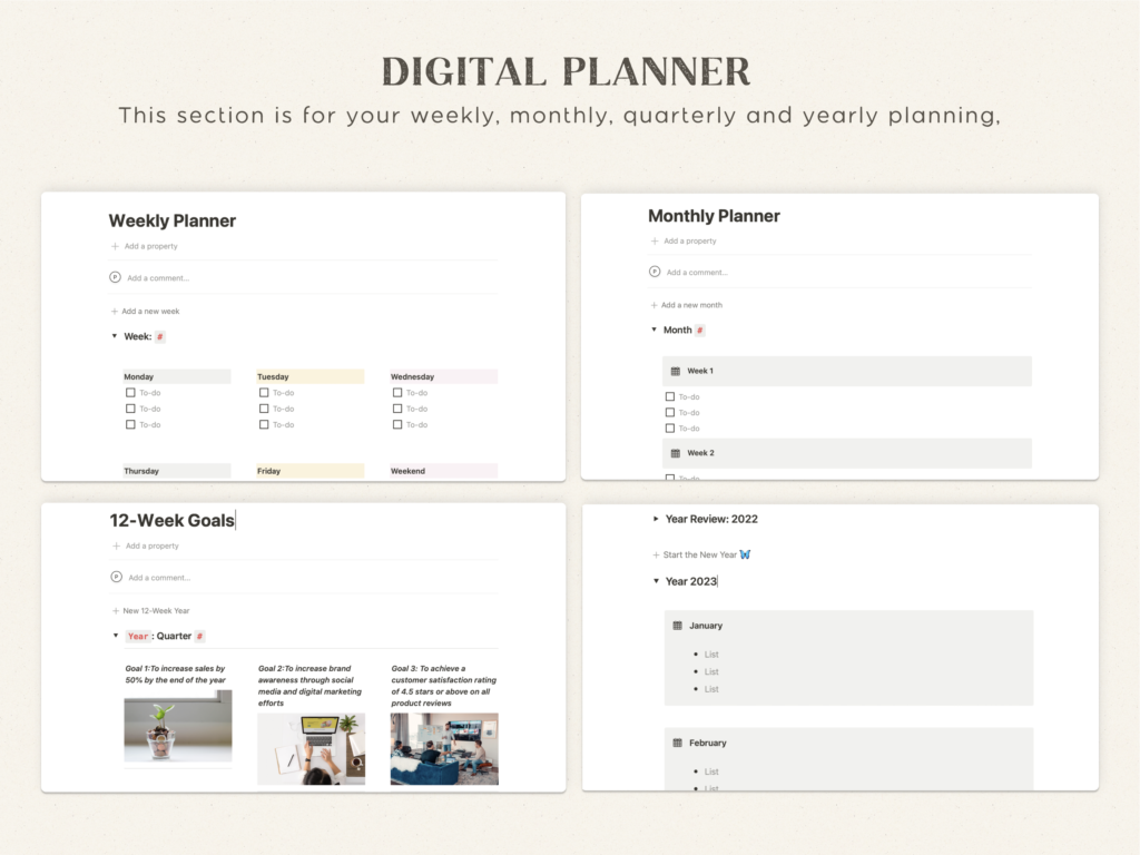 Notion Template Business Planner and Social Media Planner