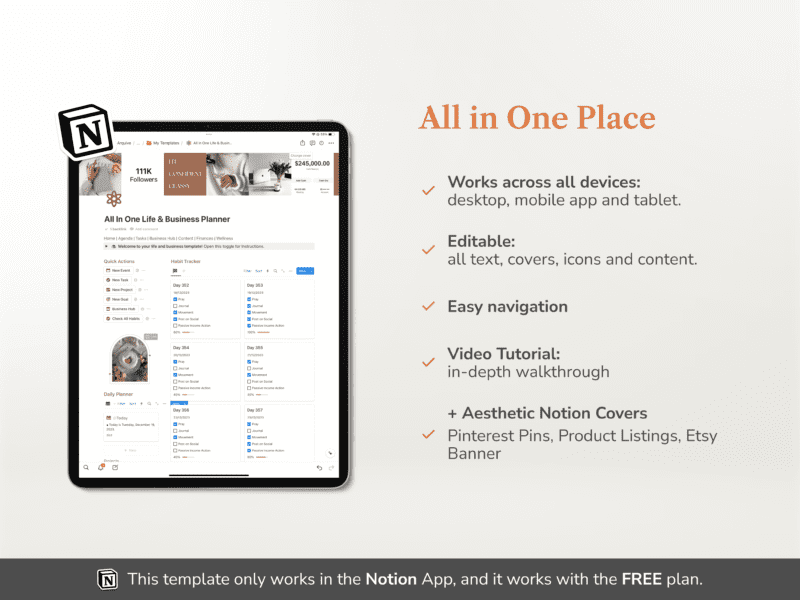 Notion Template Life and Business All In One Notion Planner